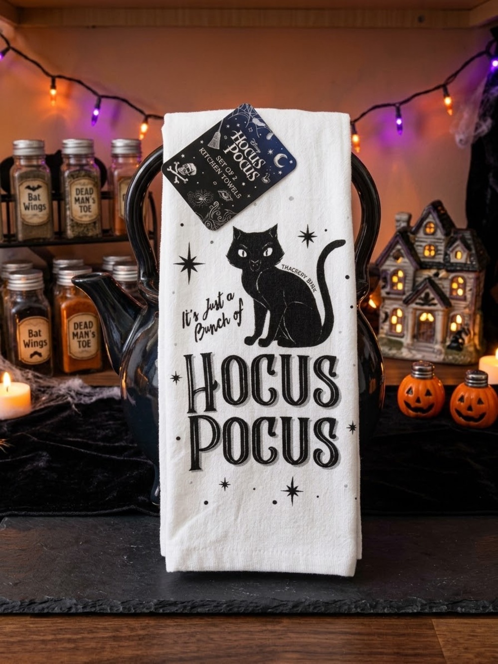 Halloween Hocus Pocus Black & White Kitchen Towel